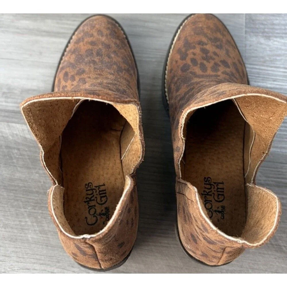 Corkys Girl Ankle Boots Women Size 6 Brown Leopard Cheetah Print Cut Out Booties